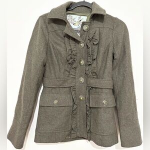 Anthropologie Brown Ruffle Jacket